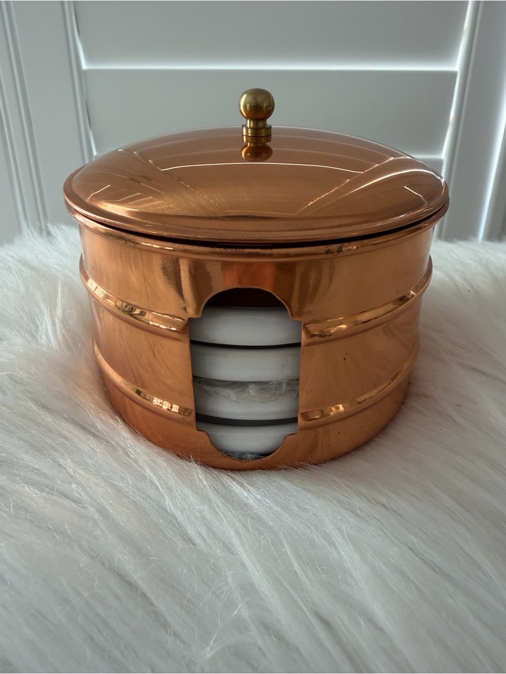 Copper Coaster Set with Lid - Shiny Copper Tone made in Portugal